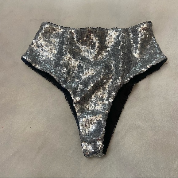 NEW! for love and lemons silver glimmer sequin high waisted panty 3791 - Picture 2 of 10